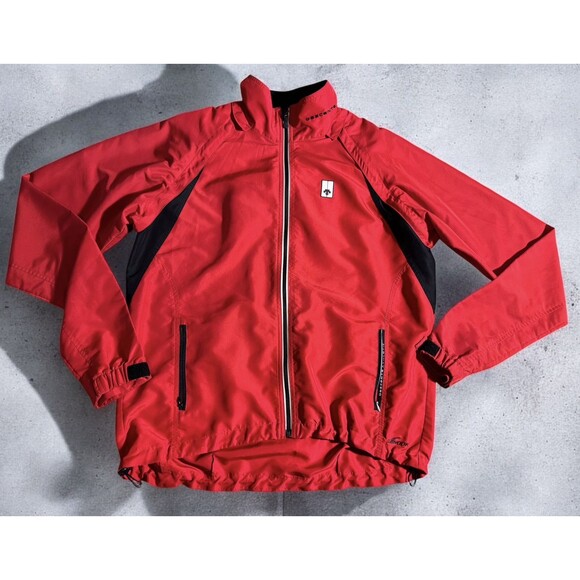 Descente Cycling Jacket Red Black Mesh Convertible Sleeves Mens L Pockets - Picture 1 of 12